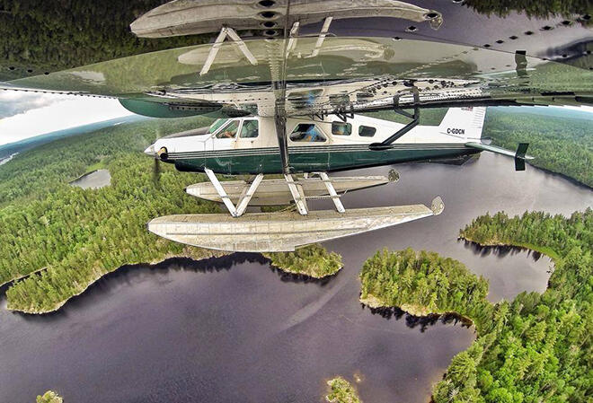 Flying over Northwest Ontario in a float plane