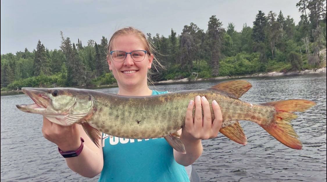 First muskie caught by Gisele at Sunset Cove Camp