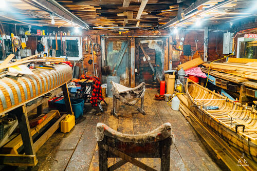 Interior of canoe shop