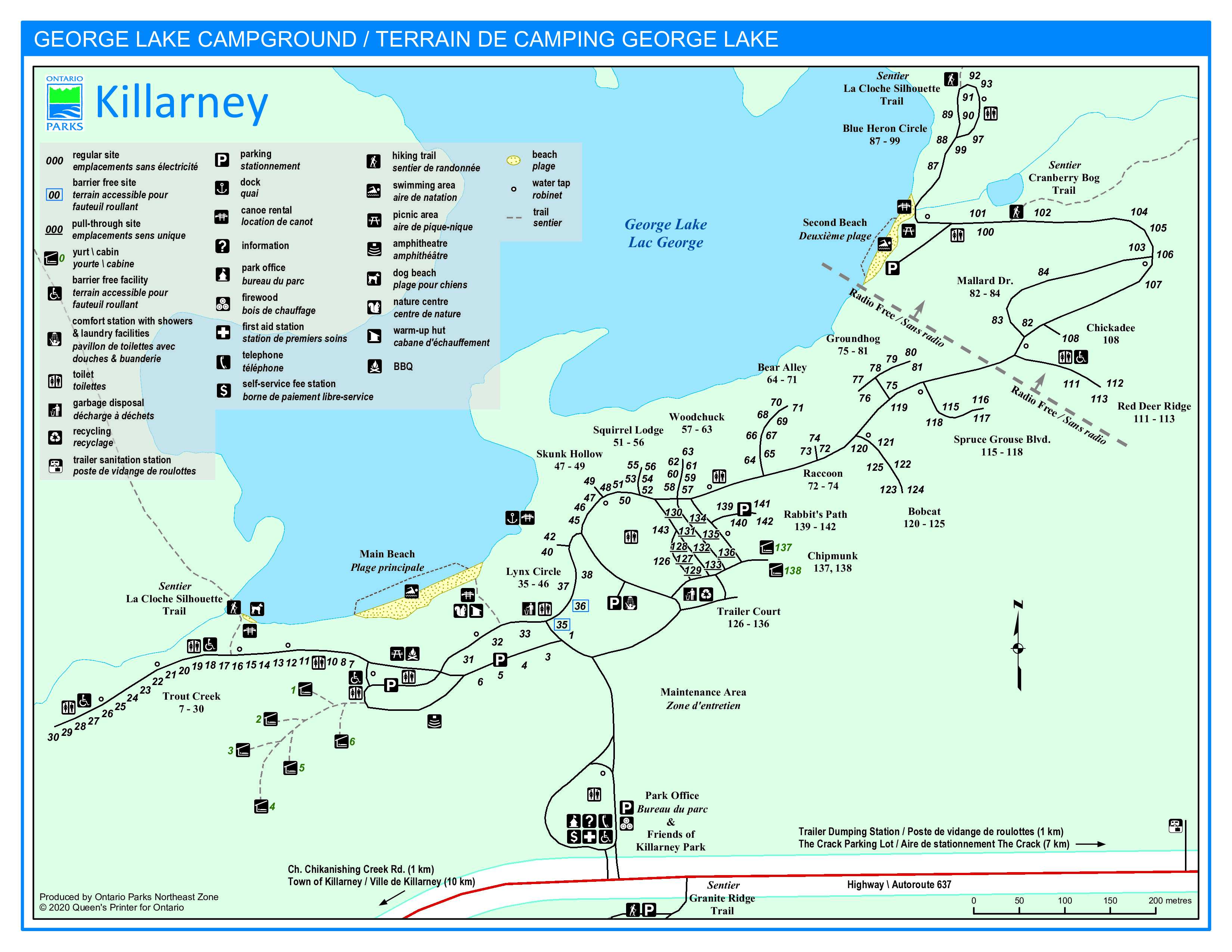 a map of Killarney Provincial Park campground