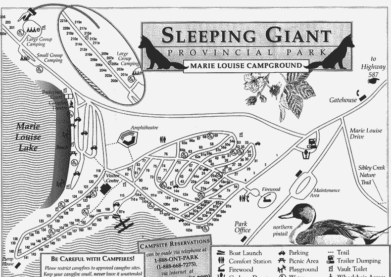 a map of the Sleeping Giant Provincial Park campground