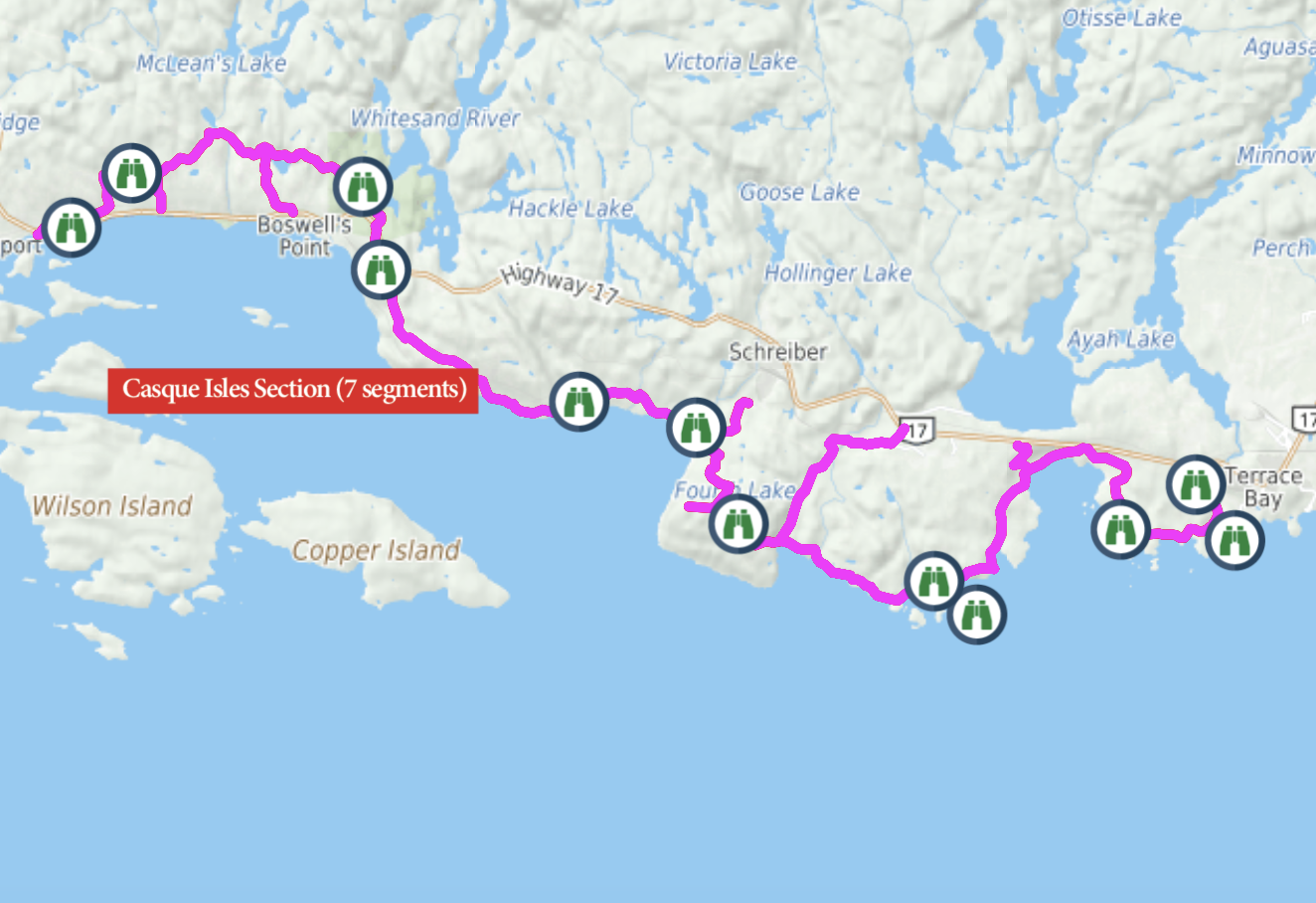 a map of the Casque-Isles Section of the Voyageur's Trail