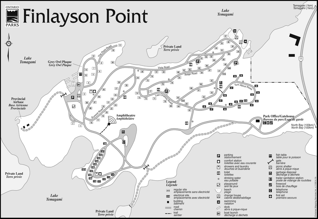 a map of Finlayson Point Provincial Park campground