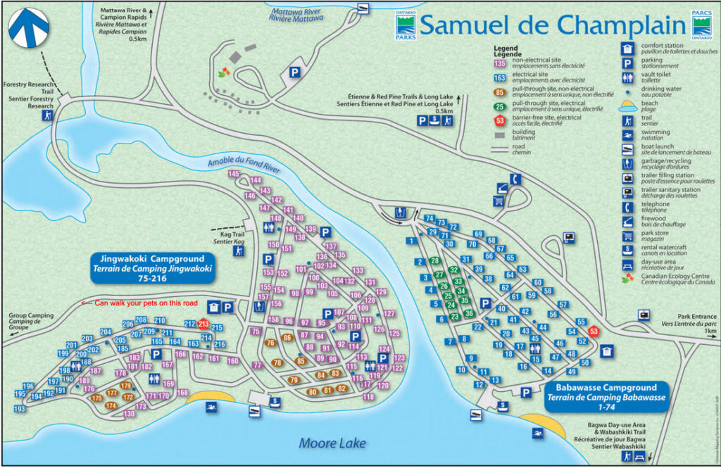 a map of the Samuel de Champlain Provincial Park campgrounds