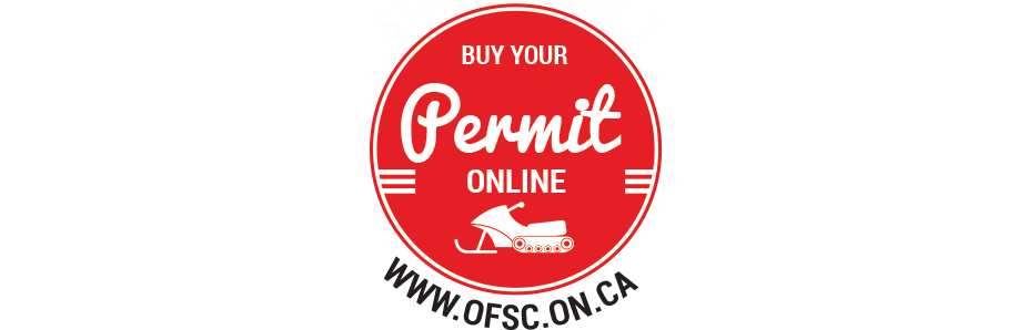 A red circular OFSC snowmobiling Buy Your Permit logo