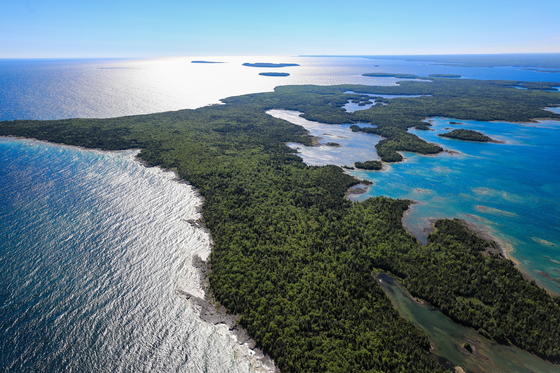 aerial view of islands and water near Tobermory