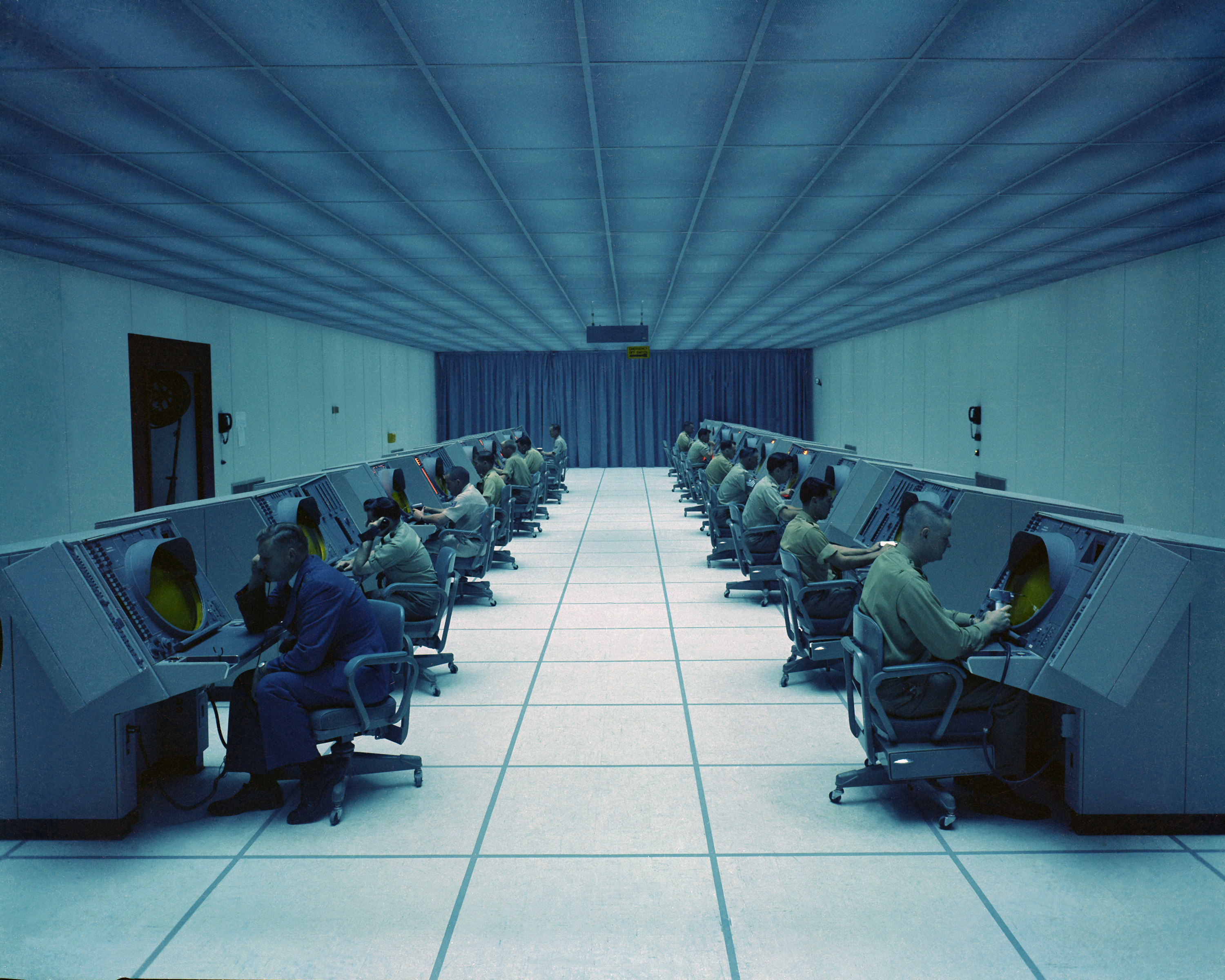 The SAGE operations room, known as the ‘Blue Room’ due to the lighting, 1963.