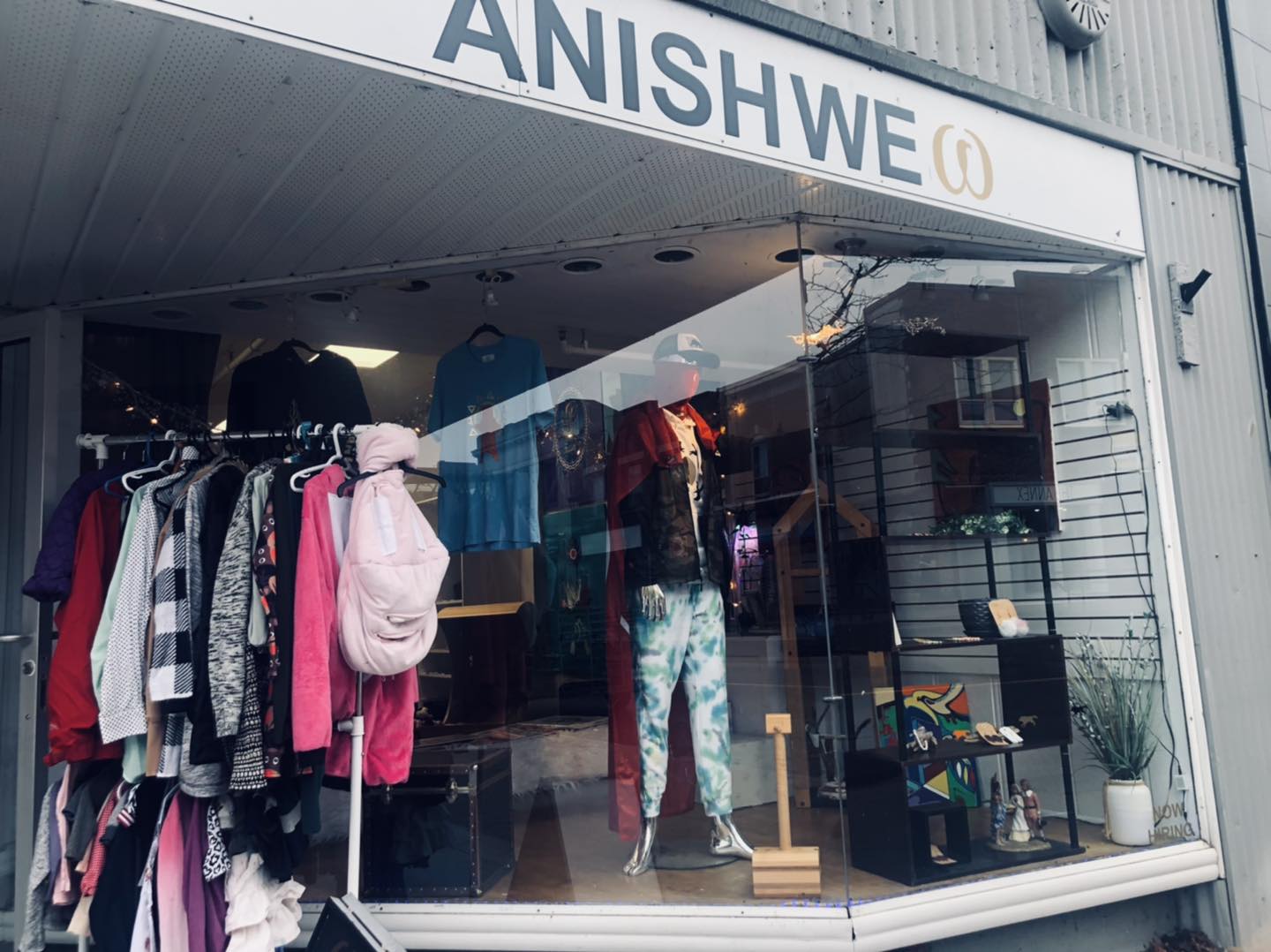 the storefront of indigenous-owned Anishwe in North Bay, a clothing design store. 