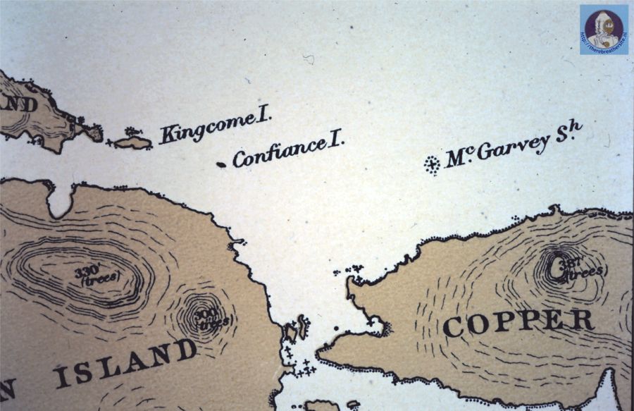 Old map of McGarvy Shoal 5 miles from Rossport