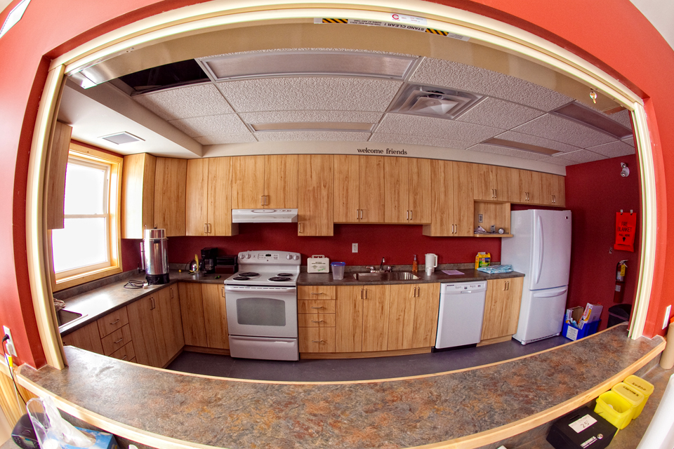 The kitchen of the Porcupine Ski Runners which is seen as a wide view through the take out window 