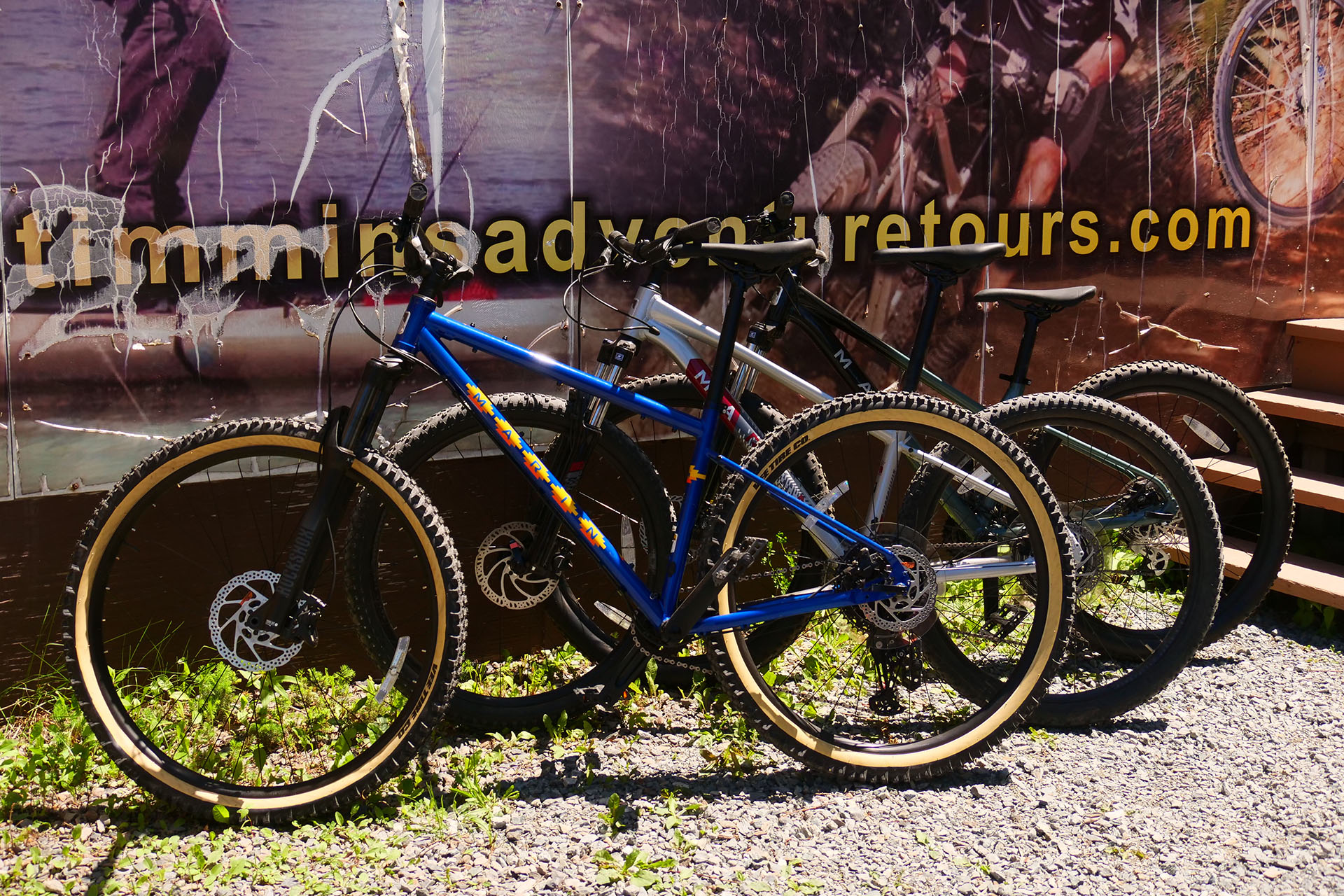 3 rental bikes lined up outside the Pro Tackle Timmins shop.