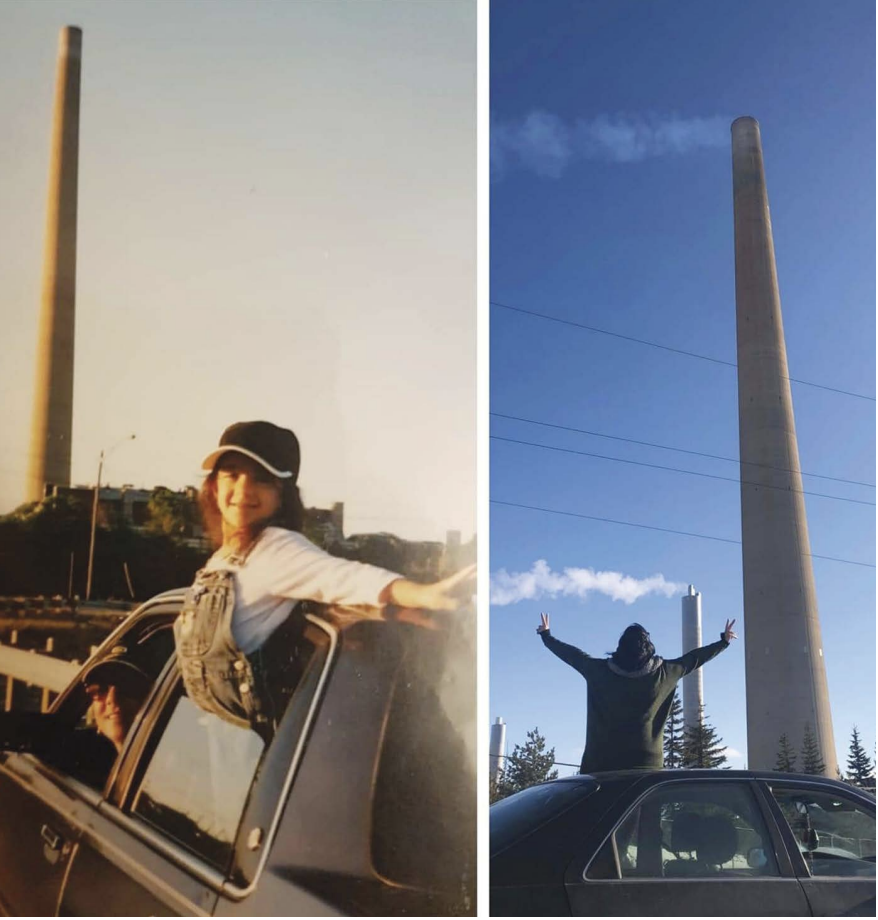 Samantha Buttery in front of the Sudbury superstack