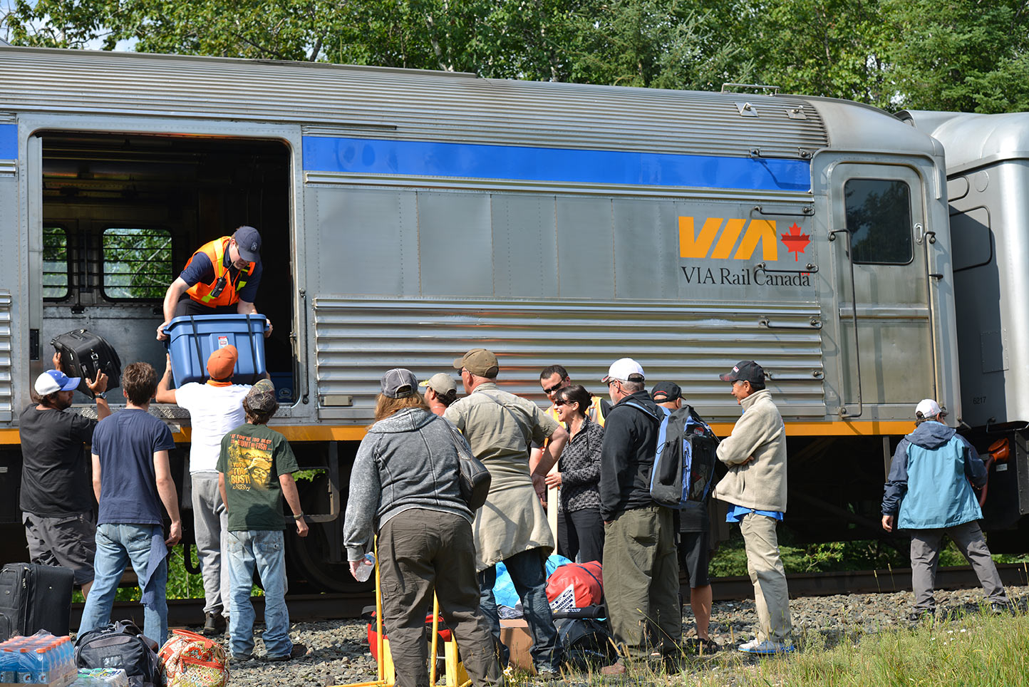 VIA Rail Budd Car passengers unloading remote location