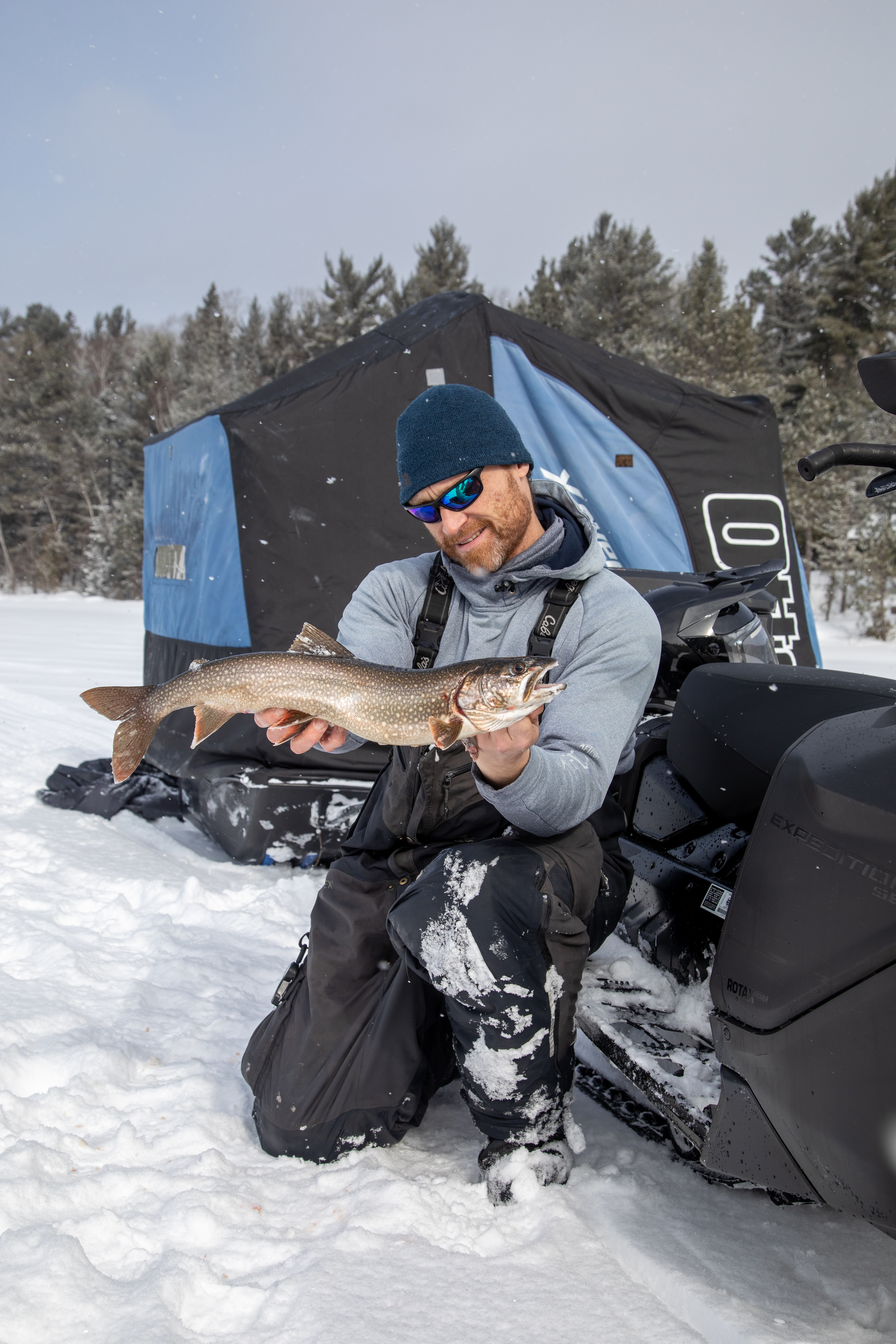 Ice fishing on Chub Lake in Algoma Country, Ontario, Canada