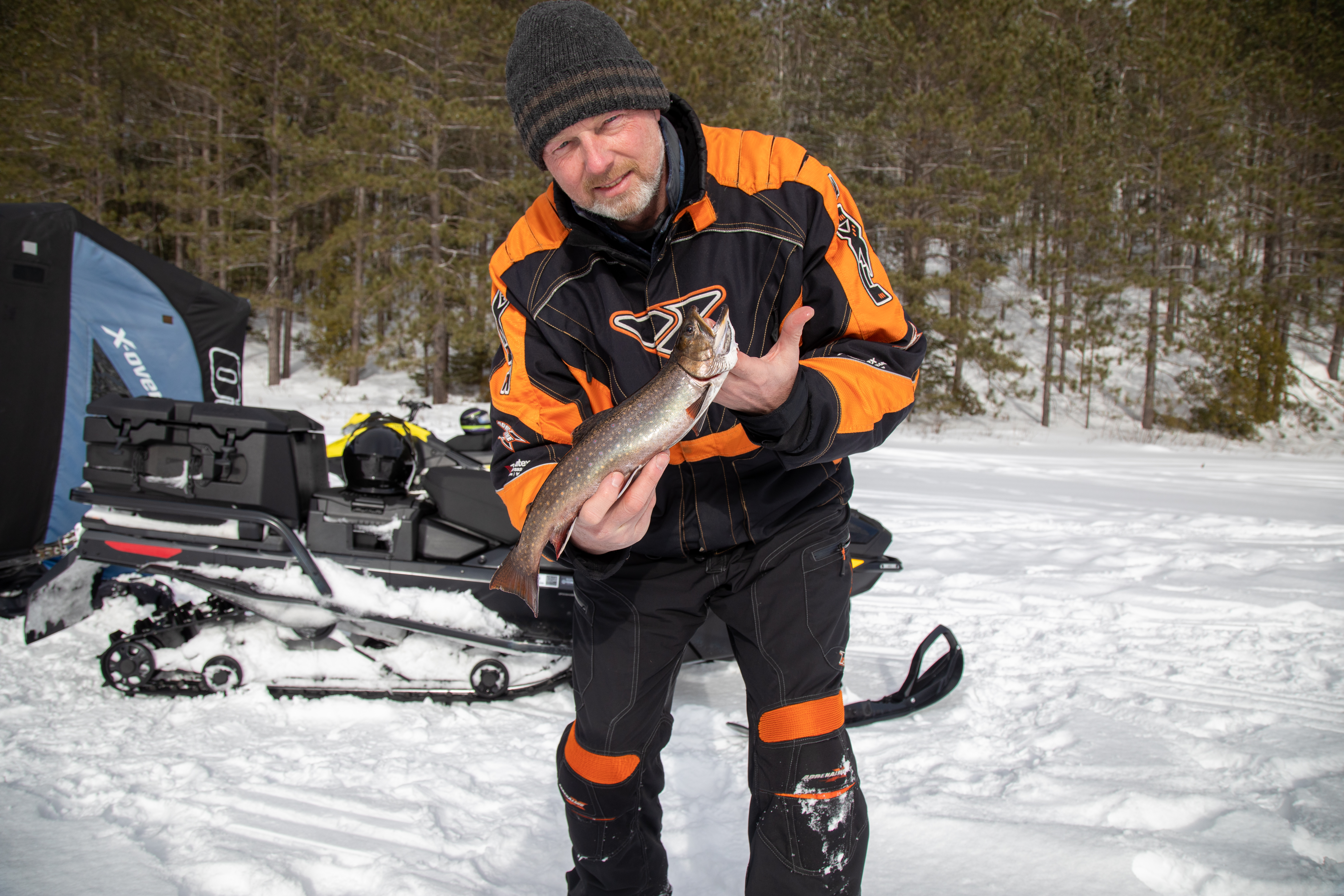 Brook trout caught ice fishing on Dunlop Lake in Ontario