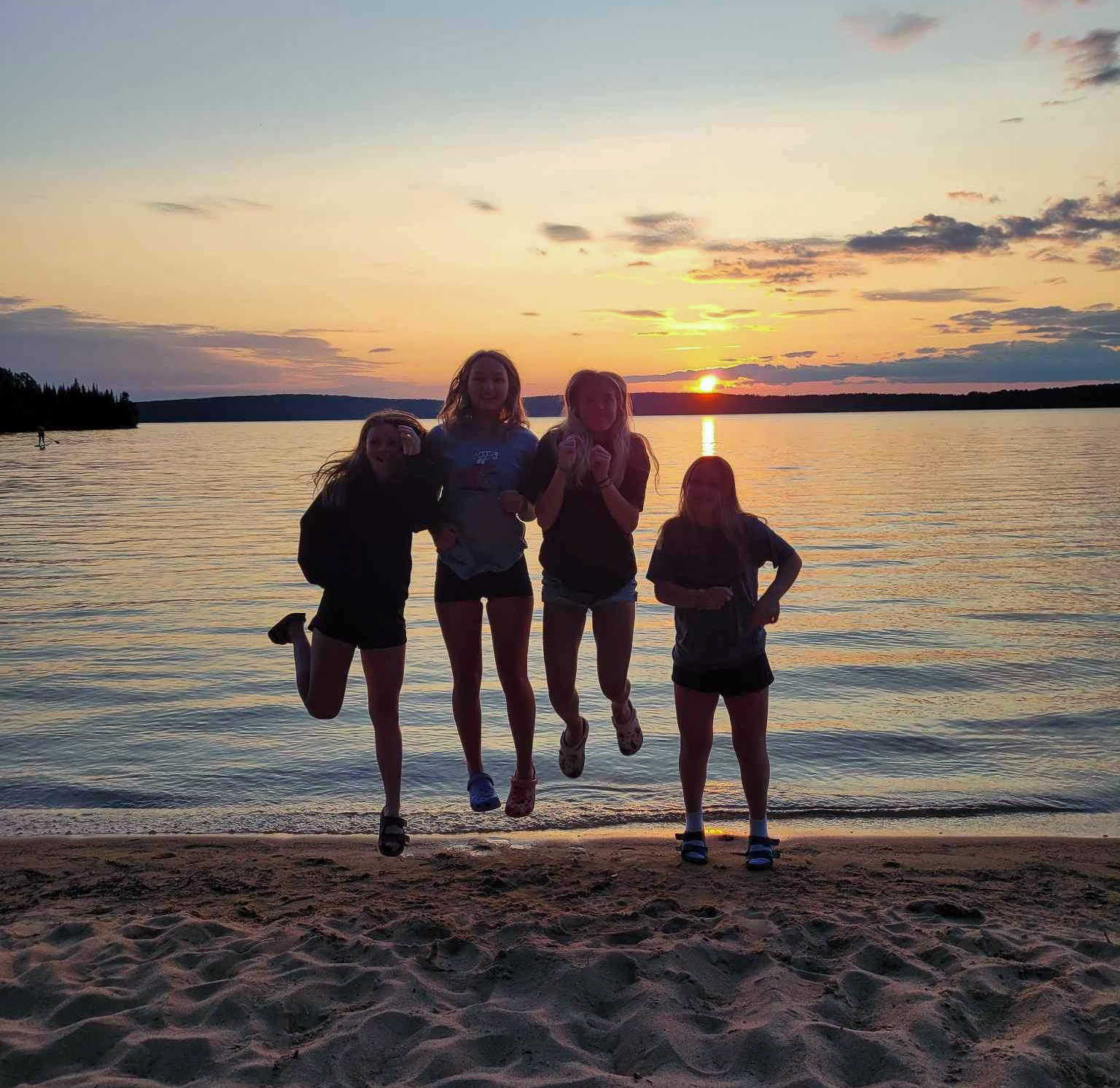 Kids at Blue Lake sunset