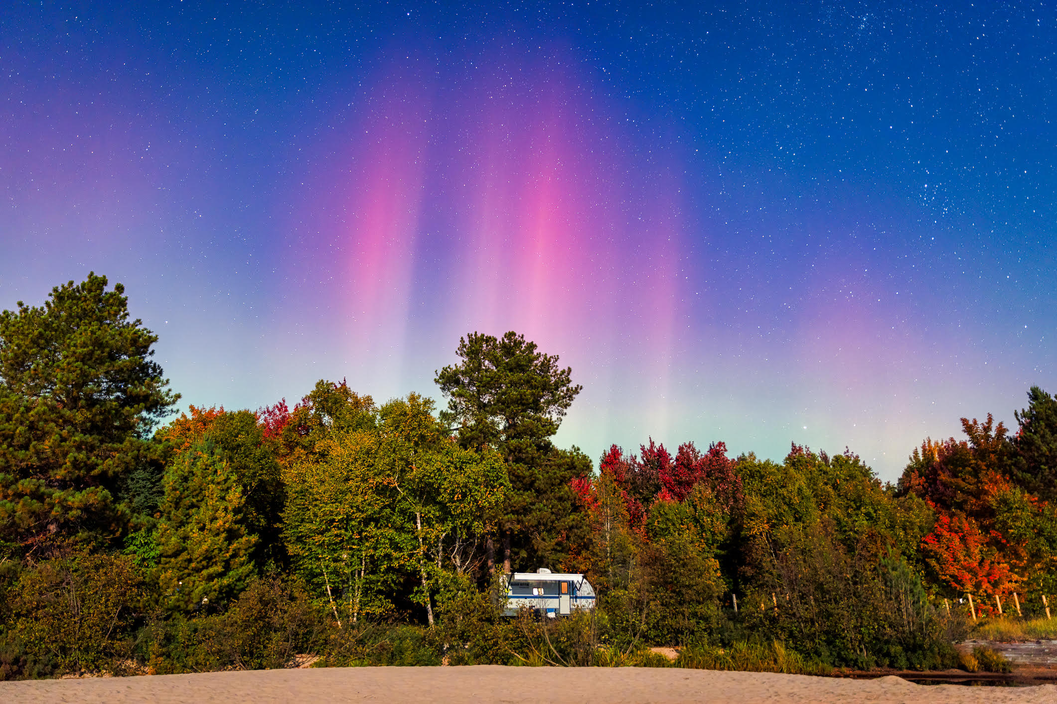 Northern Lights over the campground at Pancake Bay Credit: @sheriminardi