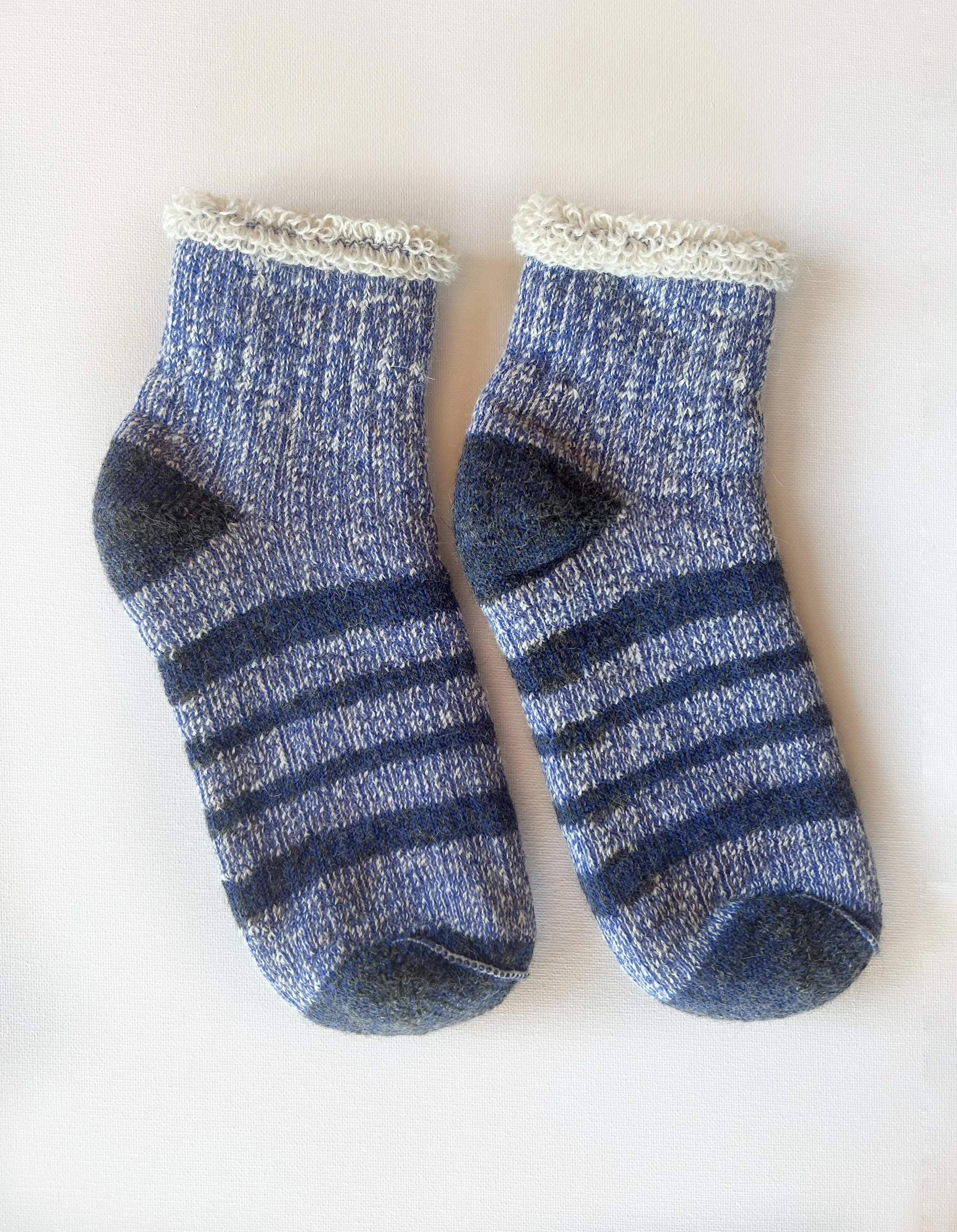 blue striped alpaca wool slipper socks