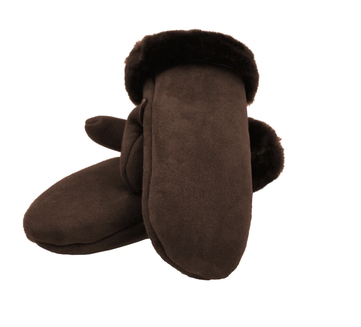 dark brown sheepskin mittens