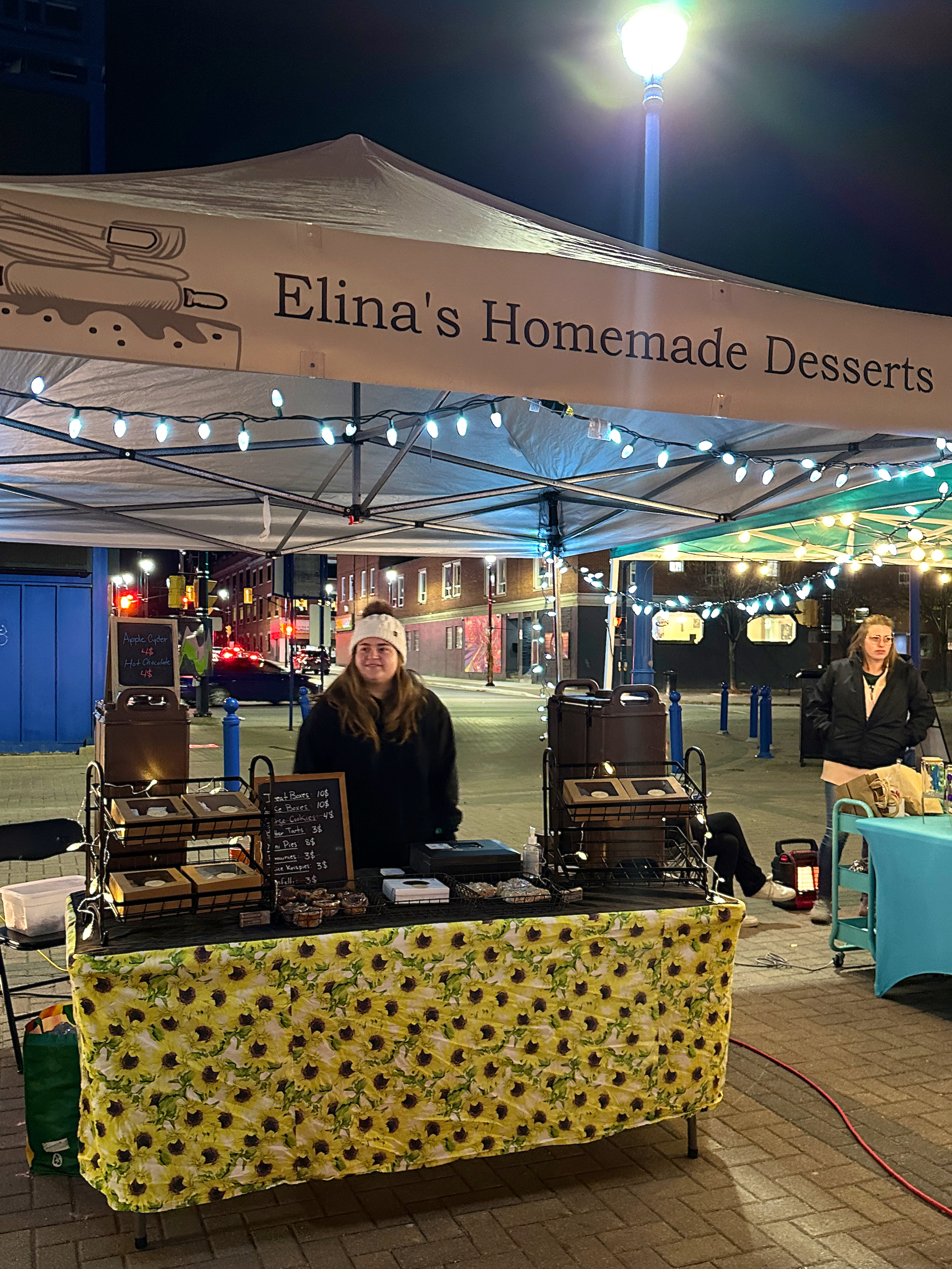 A desert stall at a holiday market. 