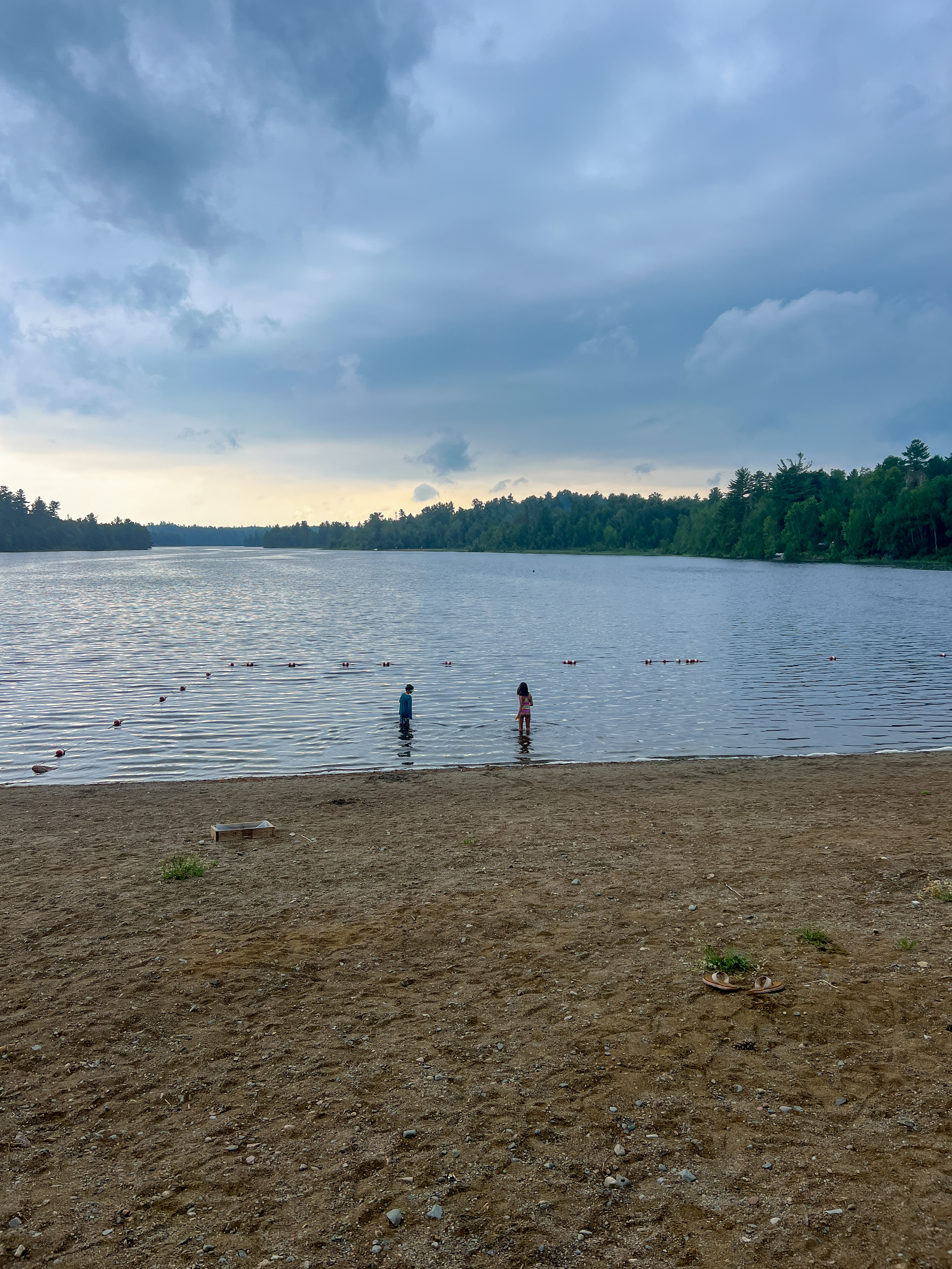 Young children in lake at Marten River Provincial Park 