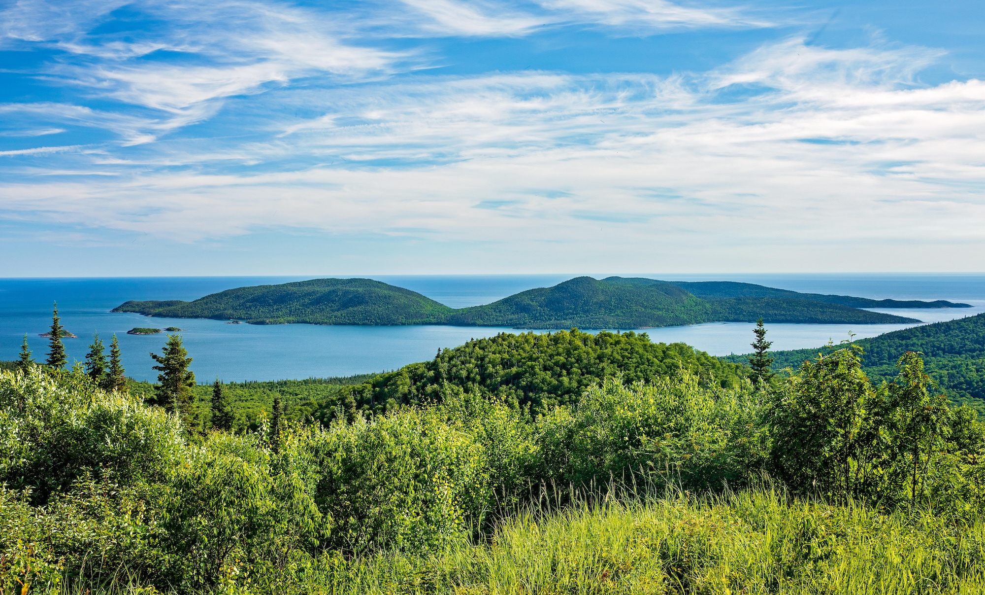 Expansive view over Lake Superior from hiking trail.