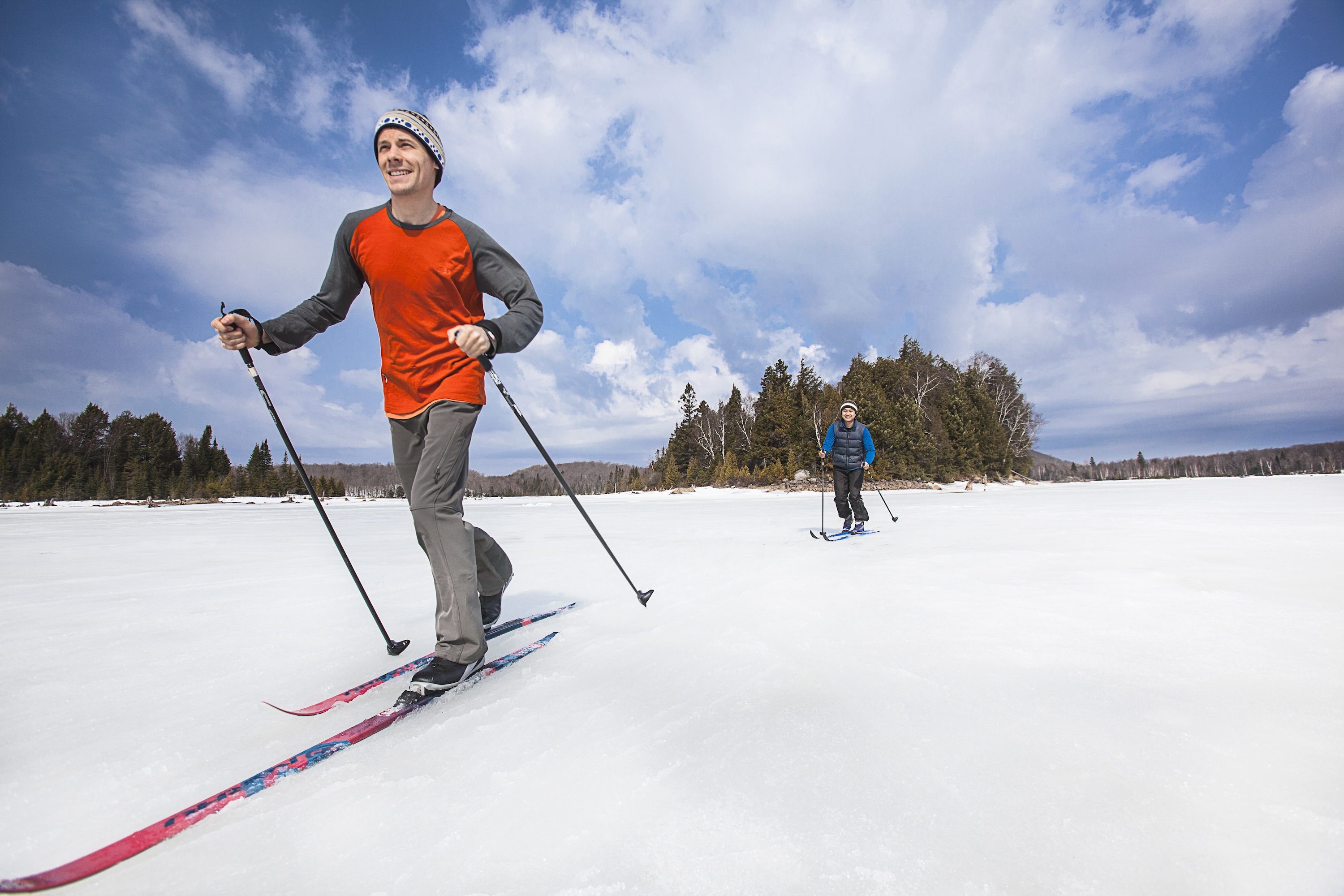 Man cross country skiing