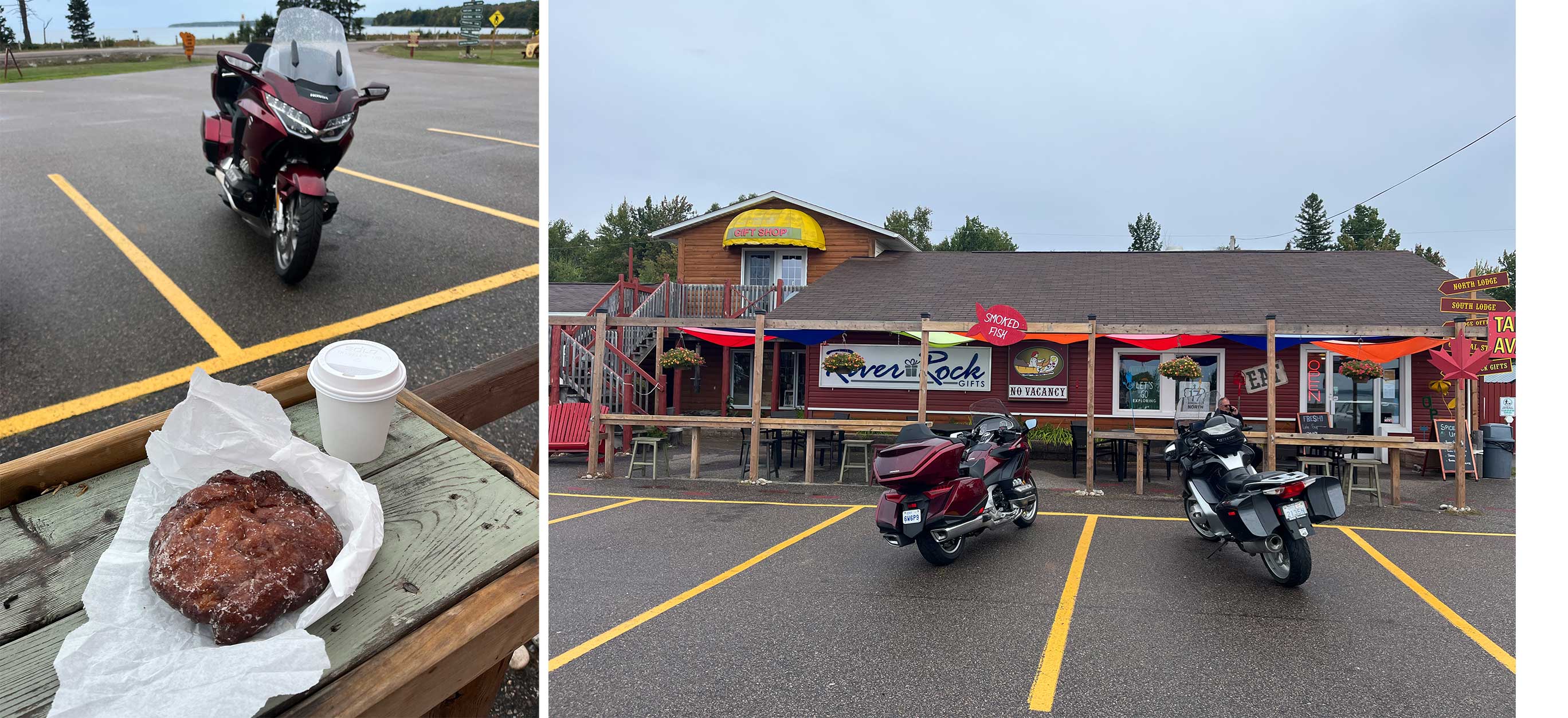 Voyageur apple fritter and motorcycles.