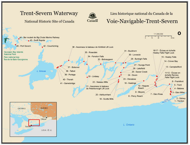 A map of the Trent-Severn Waterway