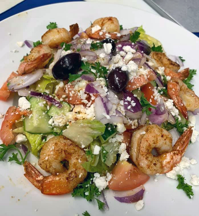 Dino's Restaurant Greek Salad with Grilled Shrimp