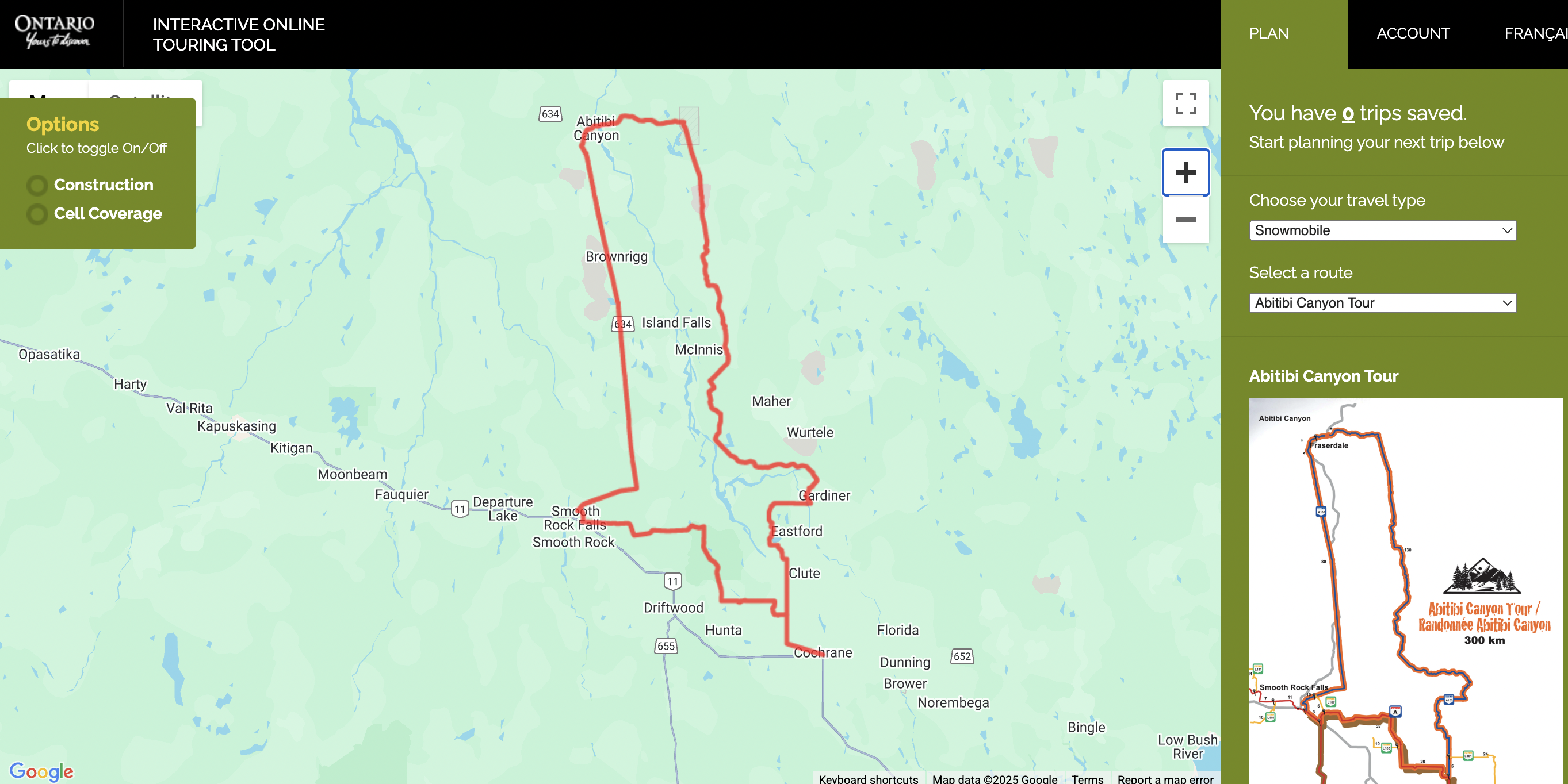 Abitibi Canyon Tour Map