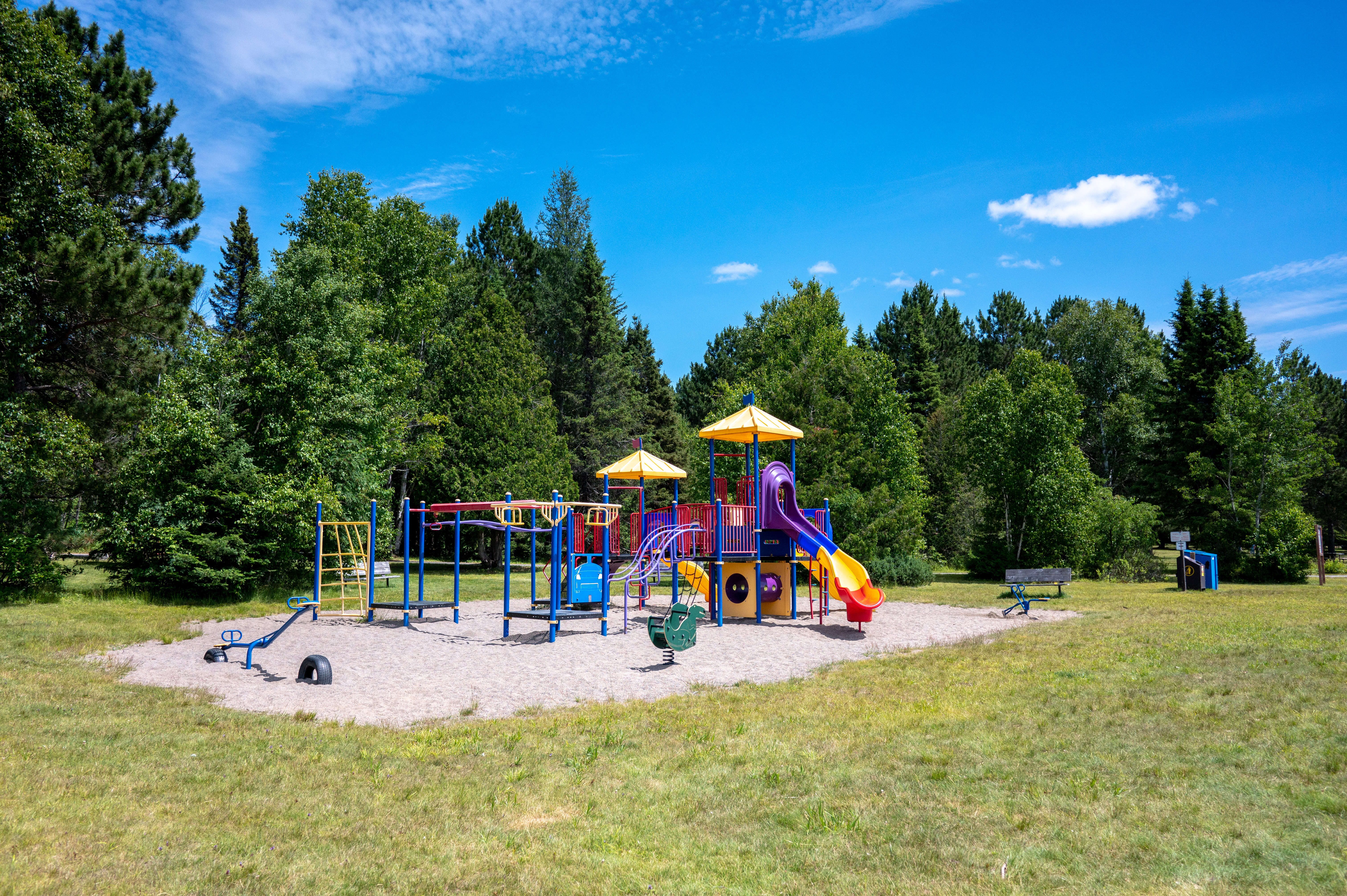 Playground near the beach at Windy Lake Provincial Park. • Photo: Ontario Parks