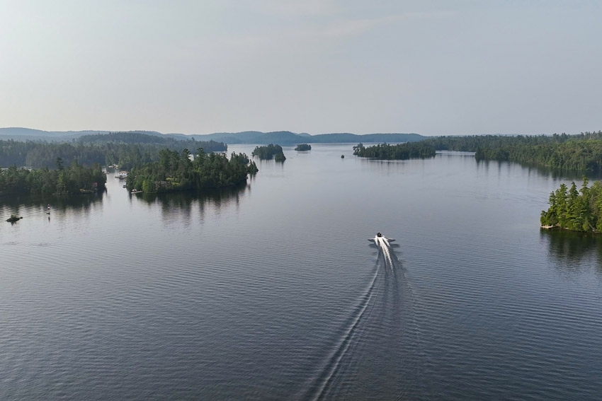 aerial of boat on lake