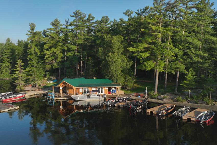 boats docked at a lodge