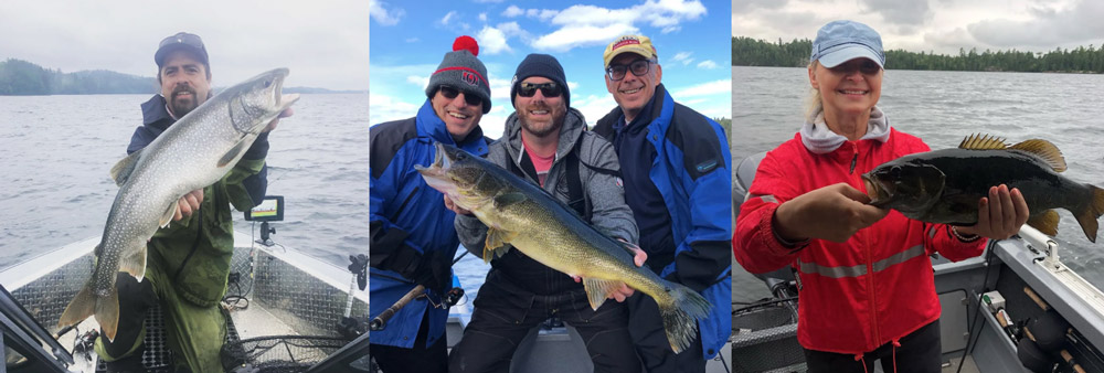 anglers holding a variety of fish species