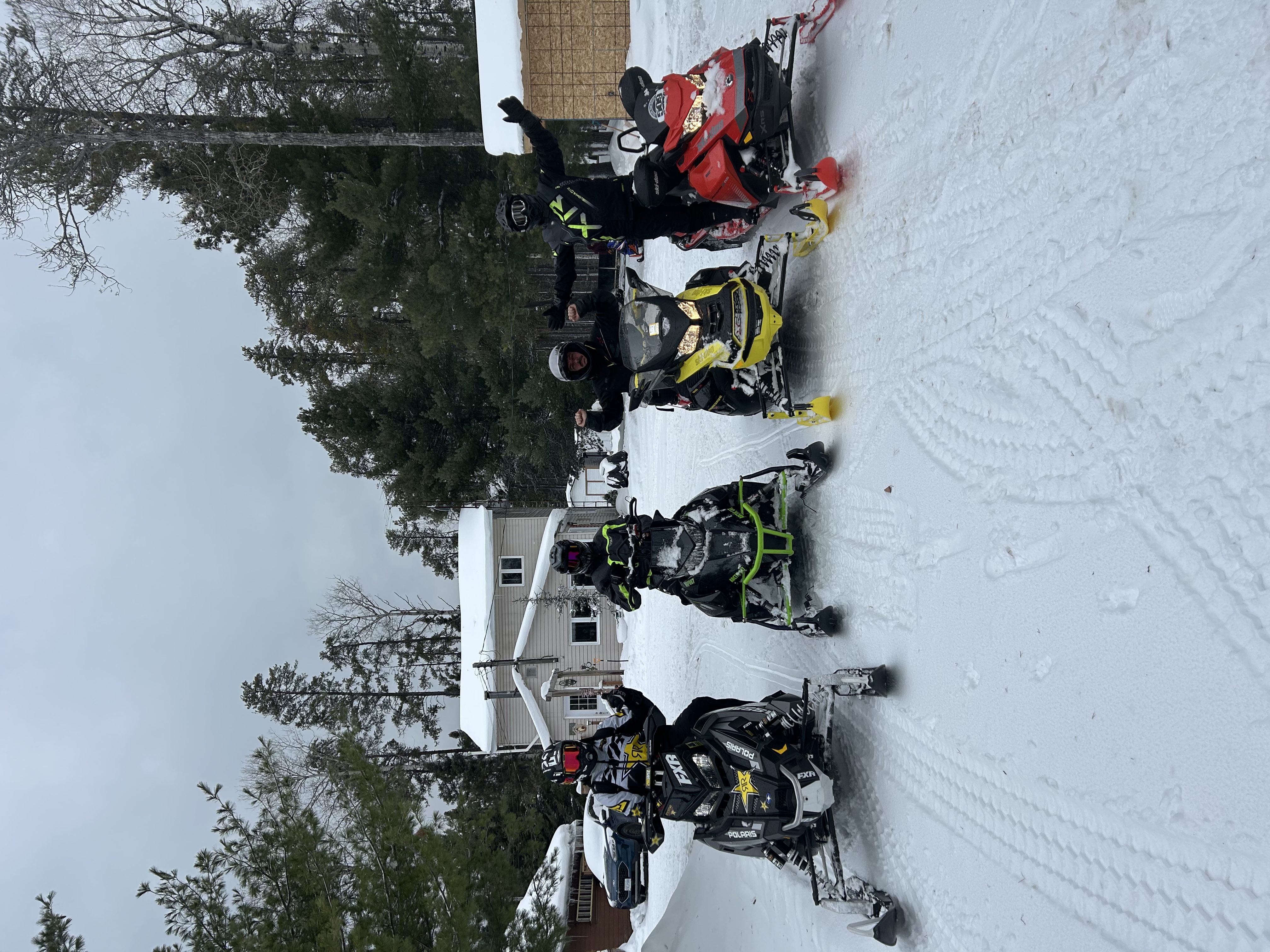 snowmobilers at poplar point camp northern ontario