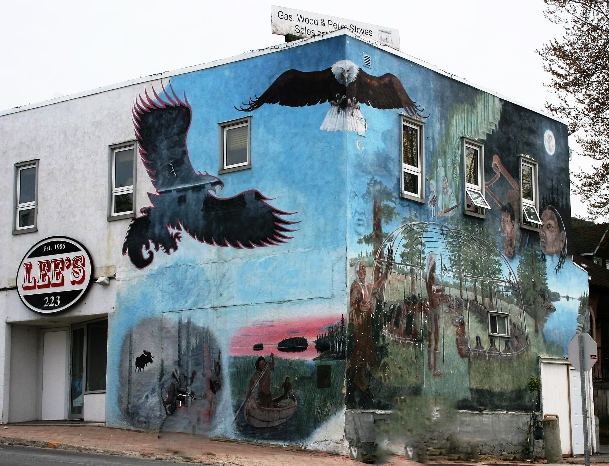 The Indigenous-themed mural, Anishinabi-Ahski in Kenora, Ontario.