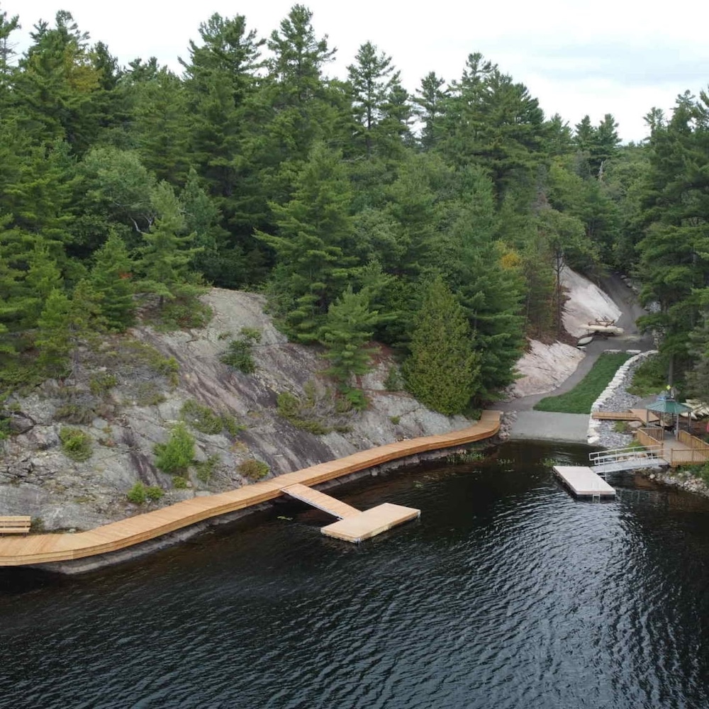 Dock along rocky shore