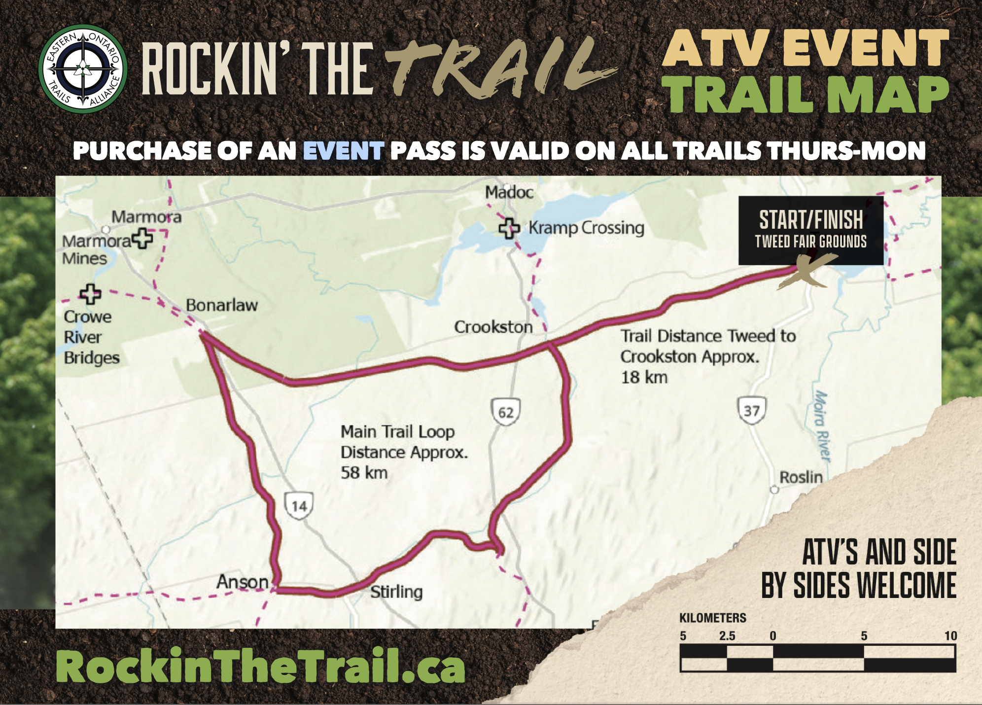 A trail map for the Rockin' the Trail 2026 event.