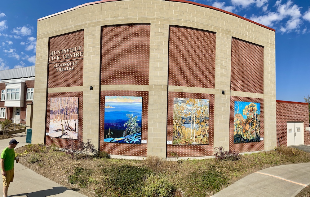 Outside of Huntsville Civic Centre with murals of Tom Thomson paintings