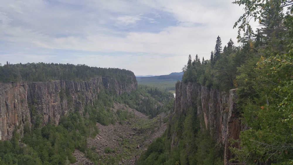 Looking down a canyon
