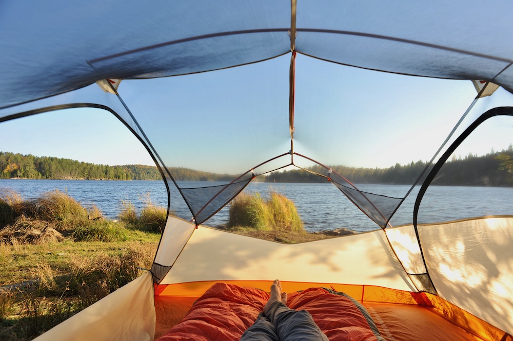View of lake from inside tent