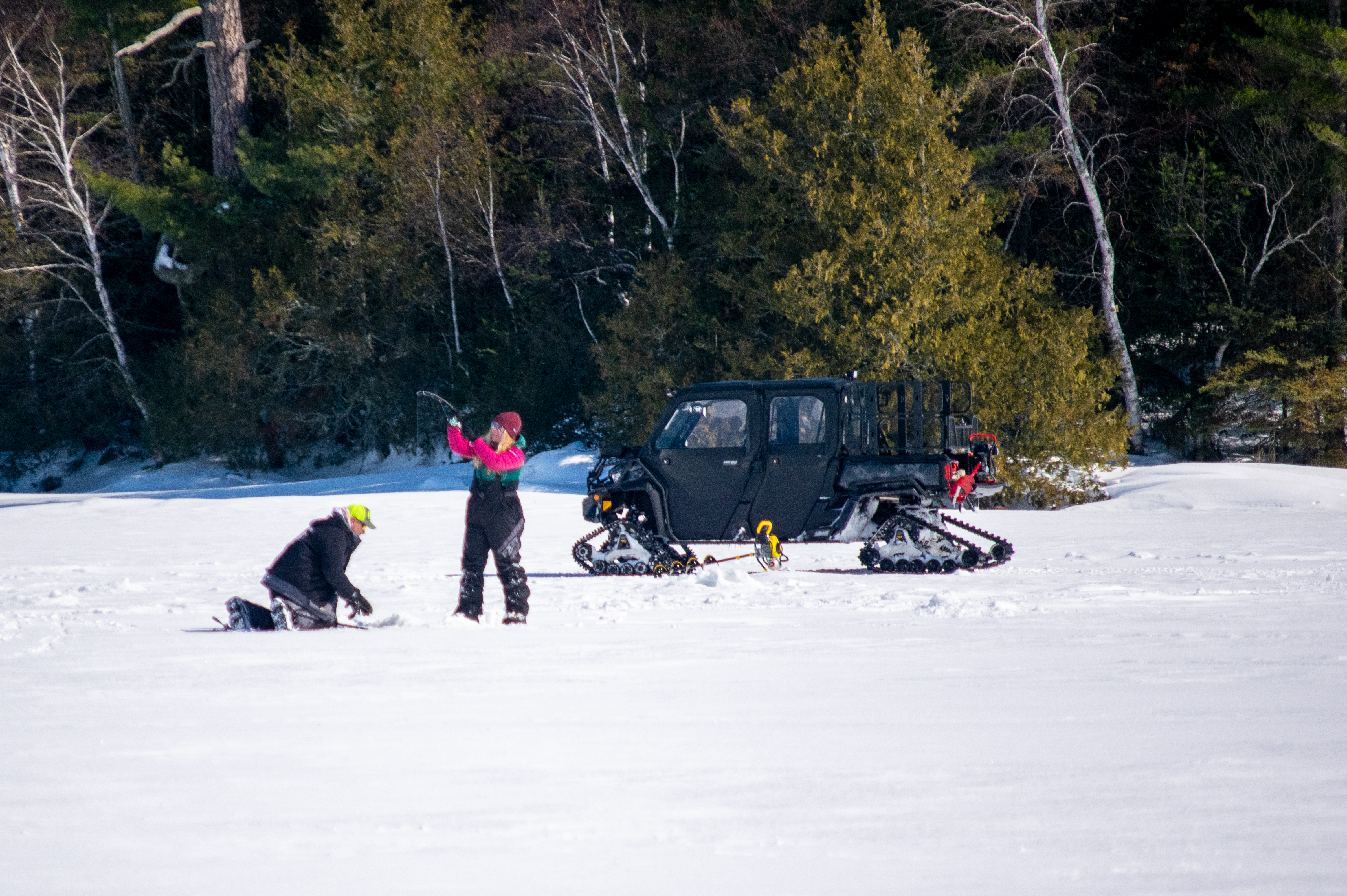 Ice fishing on Eagle Lake at Temple Bay Lodge.