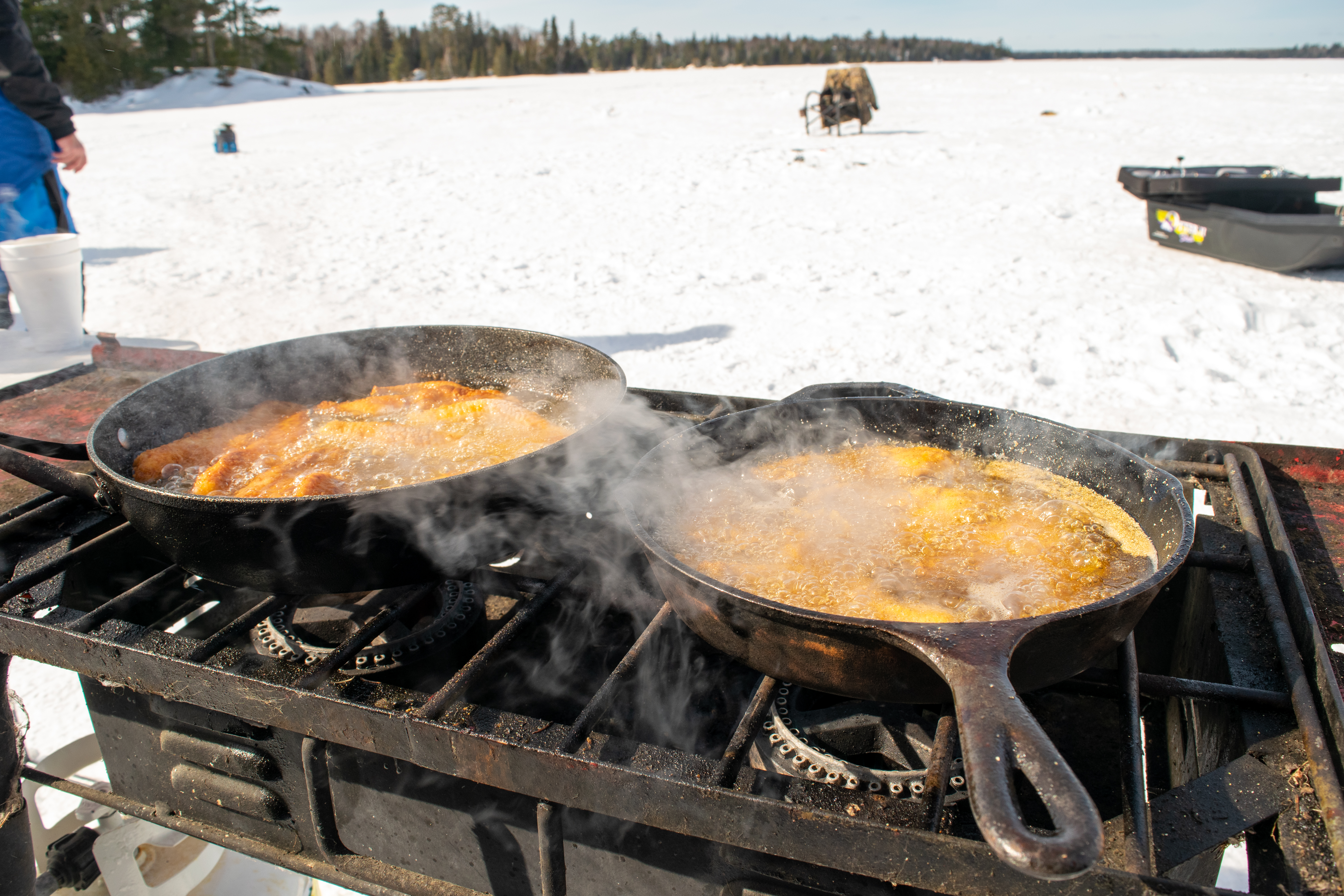Winter shore lunch at Temple Bay Lodge.