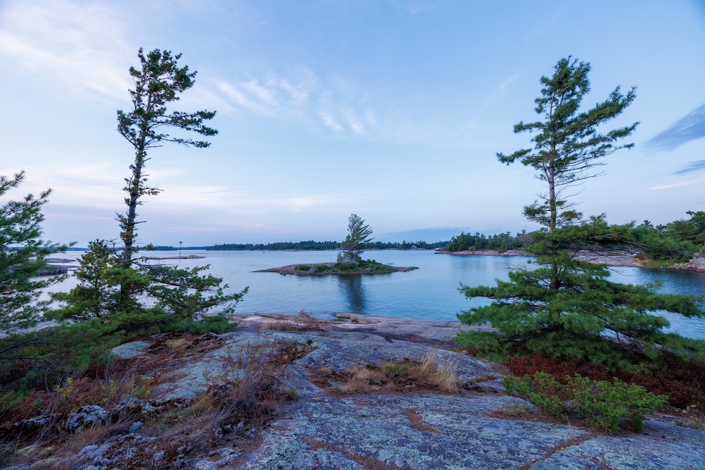 View out to Georgian Bay from rocky island