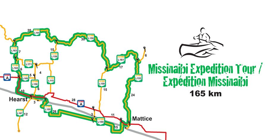 a trail map of the Missinaibi Expedition Tour in Northern Ontario.