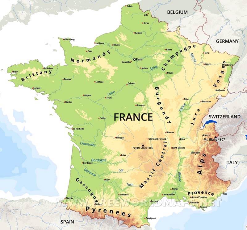 Map of France in Europe.