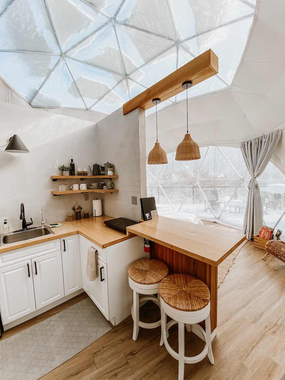 Inside of glamping dome