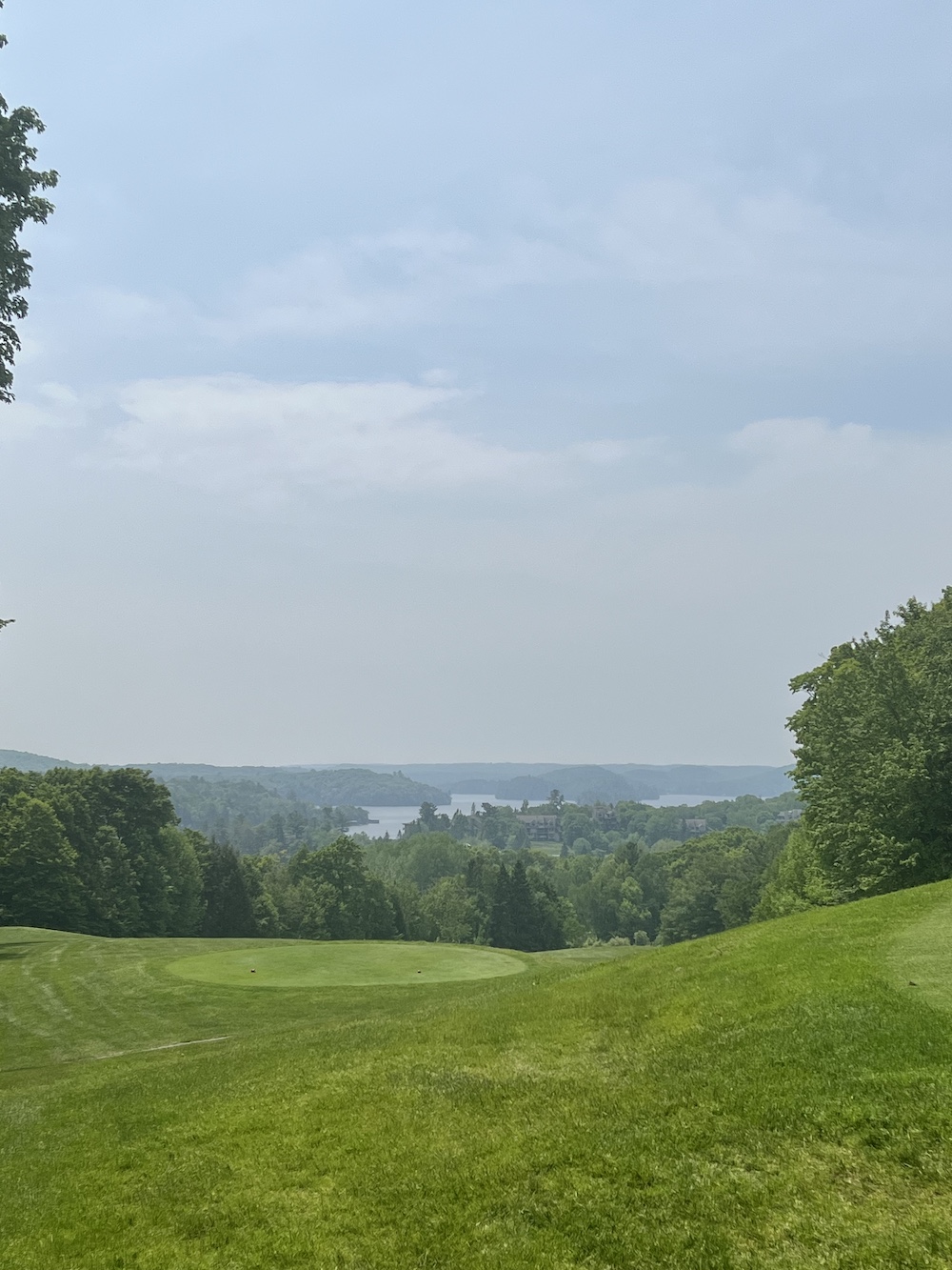 Green with lake down the hill in the background