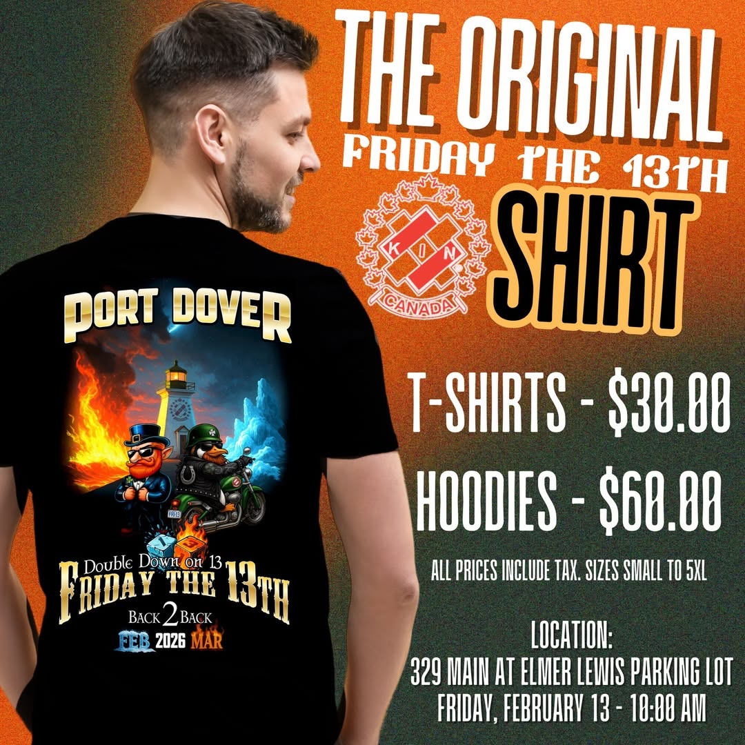 ad for Port Dover Friday the 13th February and March 2026 Back 2 Back commemorative collectible t shirt